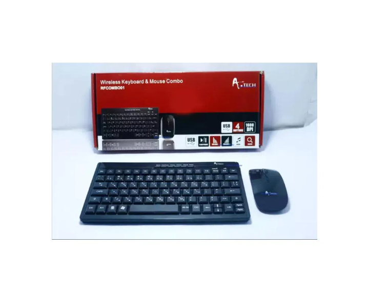 A.Tech 2.4Ghz Mini Slim Wireless কিবোর্ড অ্যান্ড মাউস কম্বো - Black